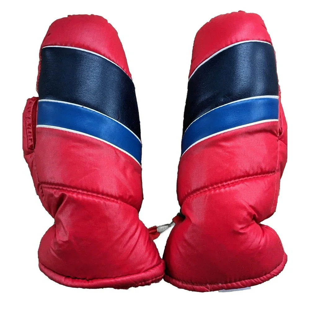 Vintage 80s Winter Ski Mittens Puffy Chicken Feather Gloves Childrens Korea